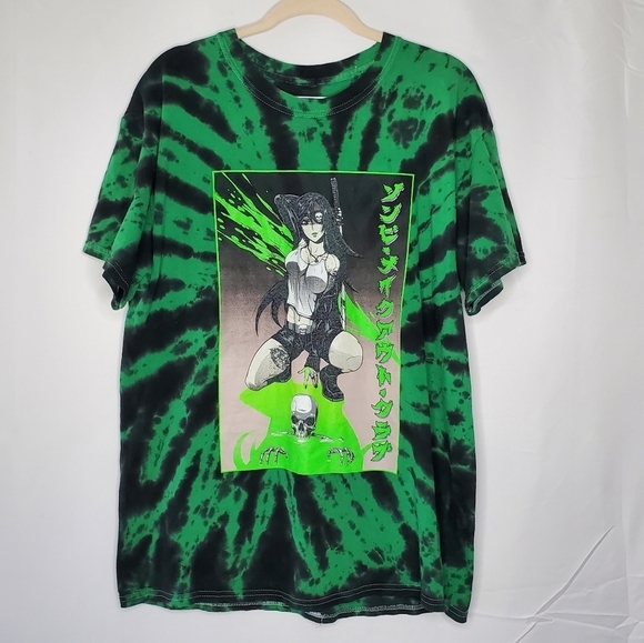 Zombie Makeout Club Cotton Tee Size Large Hot Topic Green Tie-Dye Anime Shirt - Picture 1 of 10